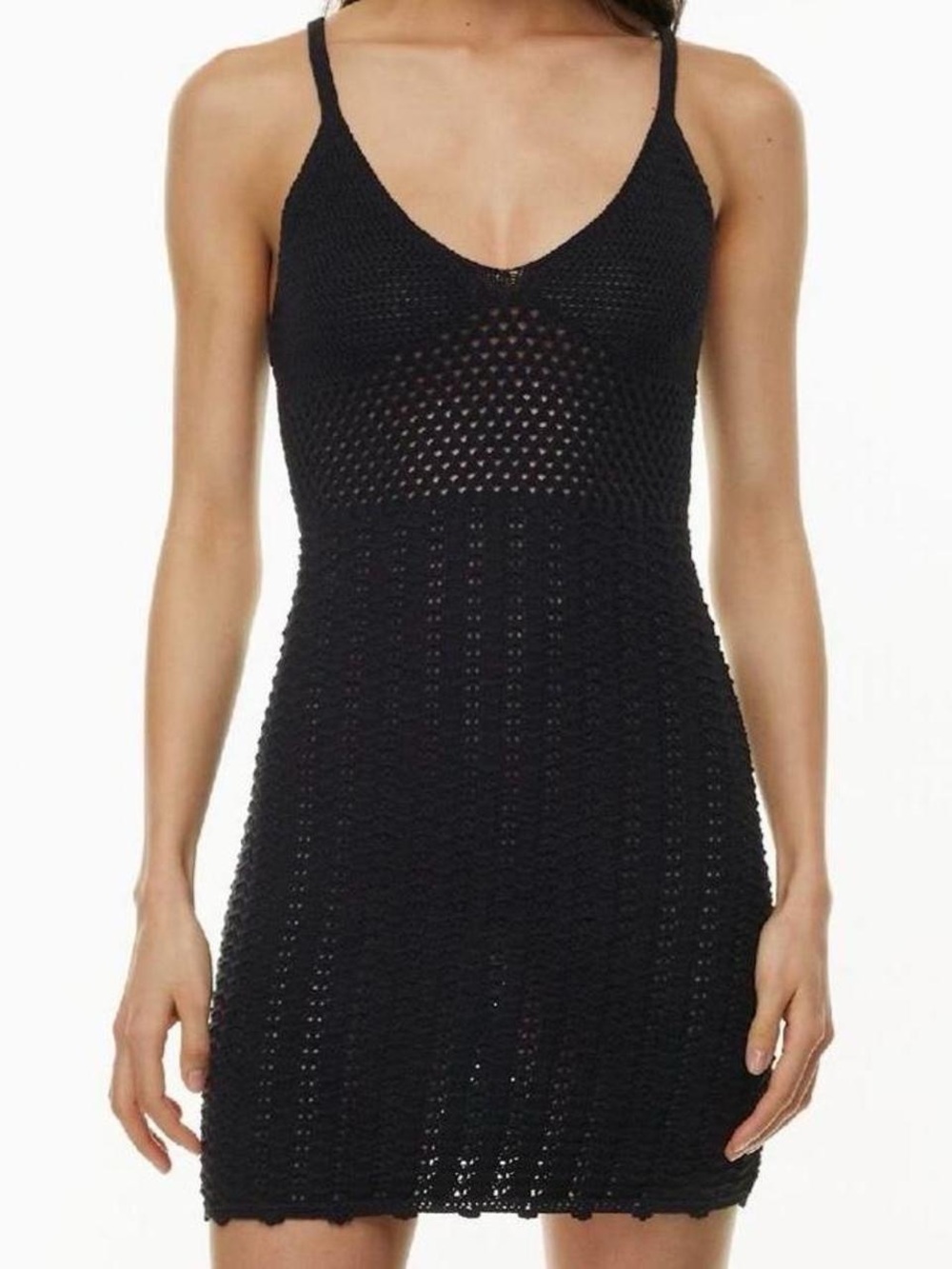 Aritzia Black Crochet V‑Neck Mini Dress